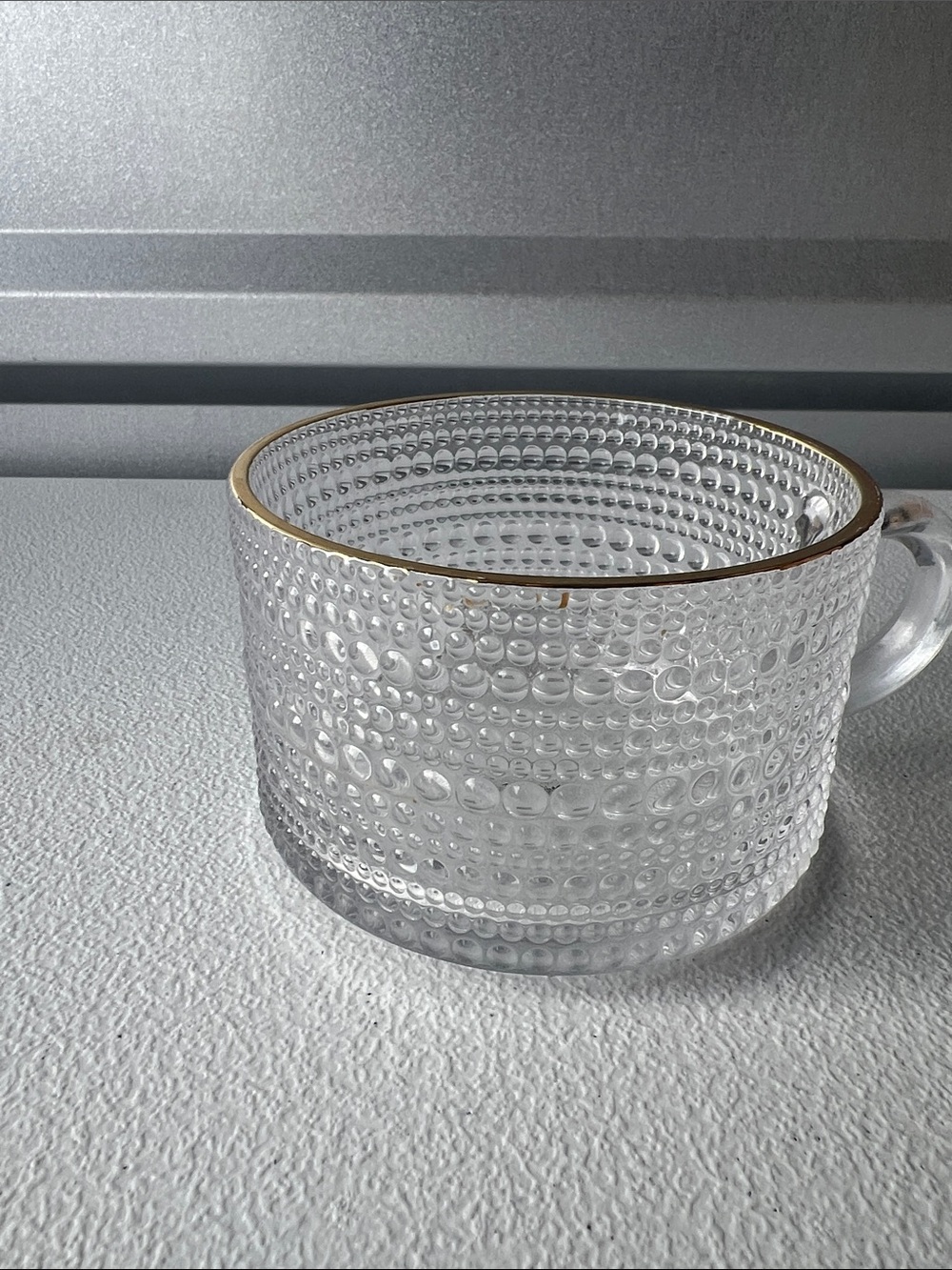 Clear Glass Tea coffee Cup with Gold Rim hobnail modern z13